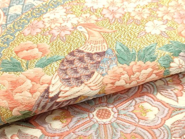 平和屋本店▼六通柄袋帯　唐織　九百錦　花鳥華飛鶴　本金二重箔　正絹　逸品　DABJ6193sf