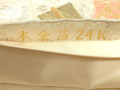 平和屋本店▼六通柄袋帯　花唐草文　本金箔24Ｋ　正絹　逸品　DABJ6194sf