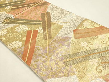 平和屋本店▼六通柄袋帯　花唐草文　本金箔24Ｋ　正絹　逸品　DABJ6194sf