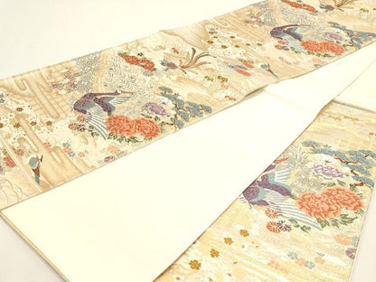平和屋本店▼六通柄袋帯　唐織　大奥絵巻　弐拾四金二重織　正絹　逸品　DABJ6196sf