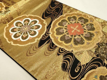 平和屋本店▼六通柄袋帯　唐織　舞花文　本金箔　正絹　逸品　DABJ6199sf