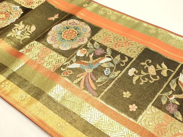 平和屋本店▼六通柄袋帯　唐織　献上変り市松華紋　本金箔　正絹　逸品　DABJ6202sf