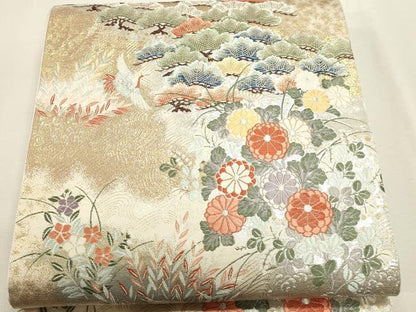 平和屋本店▼六通柄袋帯　唐織　草花文　秀風絽　本金箔　正絹　逸品　DABJ6204sf