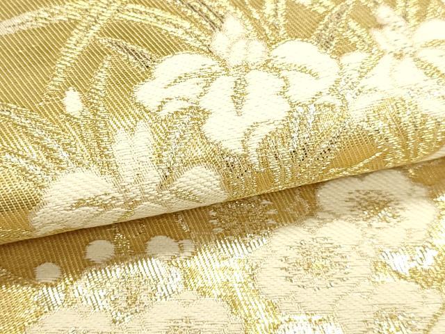 平和屋本店▼六通柄袋帯　草花丸文　プラチナ本金箔織　正絹　逸品　DABJ6208sf