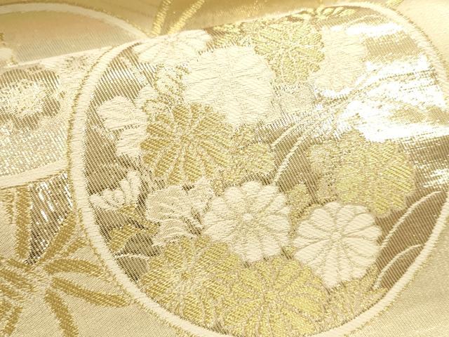 平和屋本店▼六通柄袋帯　草花丸文　プラチナ本金箔織　正絹　逸品　DABJ6208sf