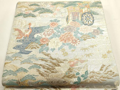 平和屋本店▼六通柄袋帯　唐織　御車華鳥文　本金箔　正絹　逸品　DABJ6215sf