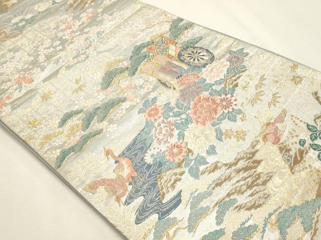 平和屋本店▼六通柄袋帯　唐織　御車華鳥文　本金箔　正絹　逸品　DABJ6215sf