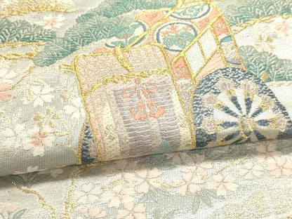 平和屋本店▼六通柄袋帯　唐織　御車華鳥文　本金箔　正絹　逸品　DABJ6215sf