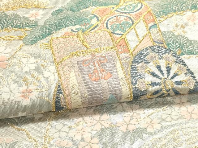 平和屋本店▼六通柄袋帯　唐織　御車華鳥文　本金箔　正絹　逸品　DABJ6215sf