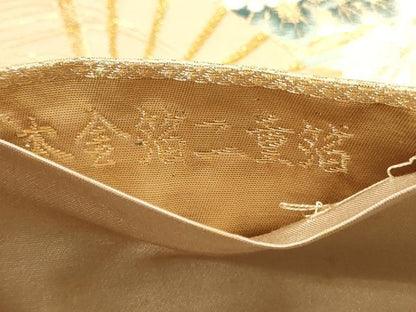平和屋本店▼六通柄袋帯　唐織　扇面琳派文様　本金箔二重箔　正絹　逸品　DABJ6217sf