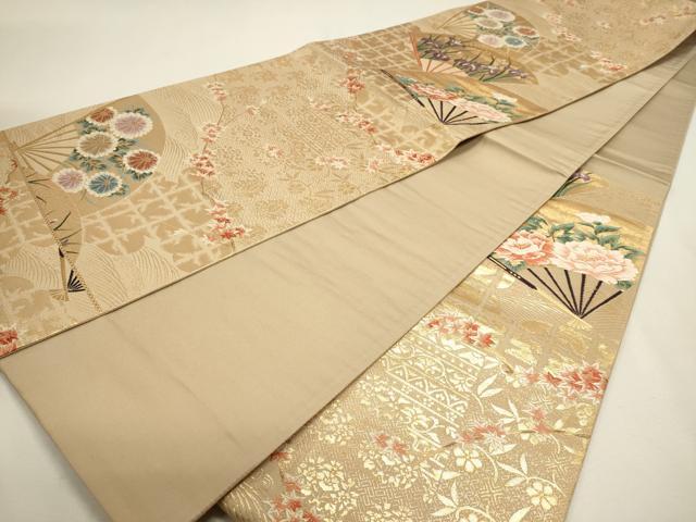 平和屋本店▼六通柄袋帯　唐織　扇面琳派文様　本金箔二重箔　正絹　逸品　DABJ6217sf