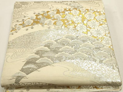 平和屋着物▼六通柄京袋帯　松竹梅　本金プラチナ箔　正絹　逸品　DABJ6219sf