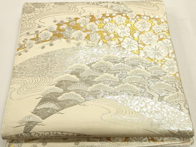 平和屋着物▼六通柄京袋帯　松竹梅　本金プラチナ箔　正絹　逸品　DABJ6219sf