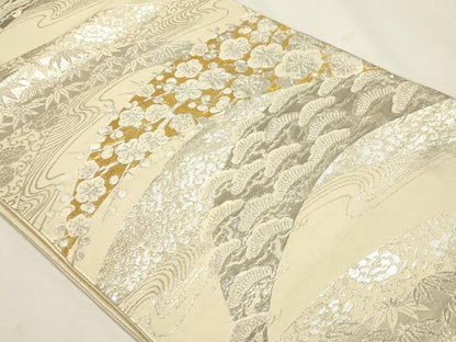 平和屋着物▼六通柄京袋帯　松竹梅　本金プラチナ箔　正絹　逸品　DABJ6219sf
