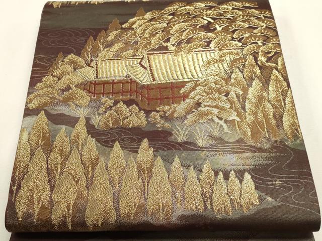 平和屋本店▼六通柄袋帯　風景文　本金箔錦二重織　正絹　逸品　DABJ6264sf