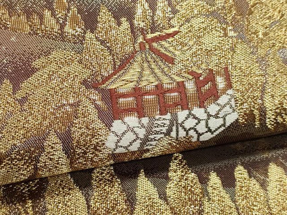 平和屋本店▼六通柄袋帯　風景文　本金箔錦二重織　正絹　逸品　DABJ6264sf