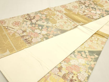 平和屋本店▼六通柄袋帯　花車春秋文　本金箔　正絹　逸品　DABJ6368sf