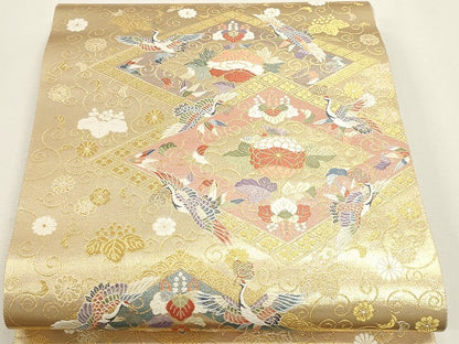 平和屋本店▼六通柄袋帯　唐織　菱取瑞祥文　本金箔　正絹　逸品　DABJ6375sf