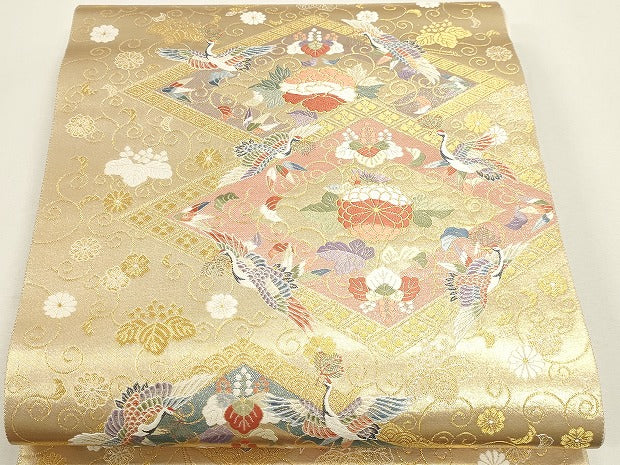 平和屋本店▼六通柄袋帯　唐織　菱取瑞祥文　本金箔　正絹　逸品　DABJ6375sf