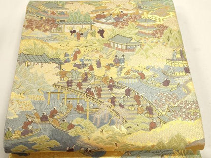 平和屋本店▼六通柄袋帯　人物風景文　本金二重箔　正絹　逸品　DABJ6438sf