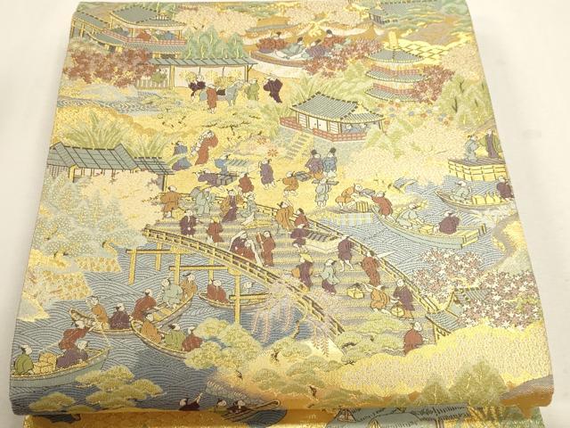 平和屋本店▼六通柄袋帯　人物風景文　本金二重箔　正絹　逸品　DABJ6438sf