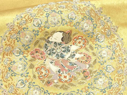 平和屋本店●加賀友禅の巨匠　初代　由水十久　西陣　長嶋成織物　ながしま帯　太鼓柄袋帯 童子唐草文 本金箔 瀞金錦 正絹 逸品 DABJ6485sf