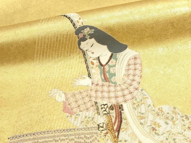 平和屋本店●加賀友禅の巨匠　初代　由水十久　西陣　長嶋成織物　ながしま帯　太鼓柄袋帯　箜篠　本金箔　瀞金錦　正絹　逸品　DABJ6486sf