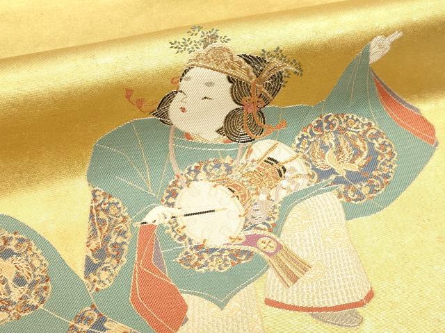 平和屋本店●加賀友禅の巨匠　初代　由水十久　西陣　長嶋成織物　ながしま帯　太鼓柄袋帯　一鼓　本金箔　瀞金錦　正絹　逸品　DABJ6487sf