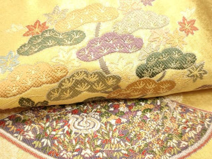 平和屋本店●加賀友禅の巨匠　初代　由水十久　西陣　長嶋成織物　ながしま帯　太鼓柄袋帯　菊を舞う　本金箔 瀞金錦 正絹 逸品 DABJ6488sf