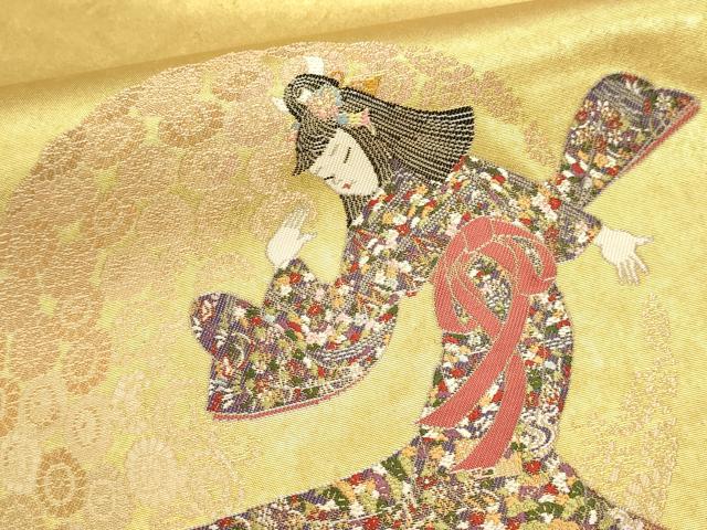 平和屋本店●加賀友禅の巨匠　初代　由水十久　西陣　長嶋成織物　ながしま帯　太鼓柄袋帯　菊を舞う　本金箔 瀞金錦 正絹 逸品 DABJ6488sf