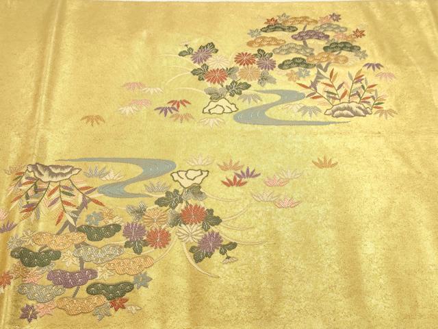 平和屋本店●加賀友禅の巨匠　初代　由水十久　西陣　長嶋成織物　ながしま帯　太鼓柄袋帯　菊を舞う　本金箔 瀞金錦 正絹 逸品 DABJ6488sf