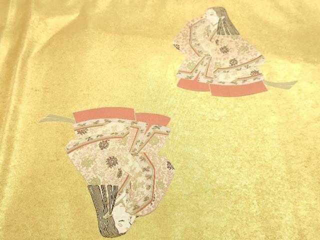 平和屋本店●加賀友禅の巨匠　初代　由水十久　西陣　長嶋成織物　ながしま帯　太鼓柄袋帯　うなゐ児　本金箔 瀞金錦 正絹 逸品 DABJ6489sf