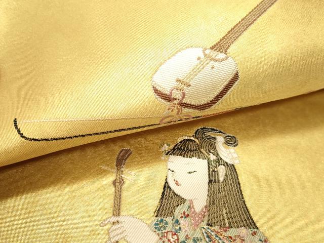 平和屋本店●加賀友禅の巨匠　初代　由水十久　西陣　長嶋成織物　ながしま帯　太鼓柄袋帯　胡弓　本金箔　瀞金錦　正絹　逸品　DABJ6491sf
