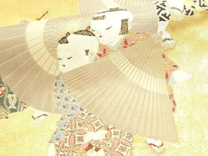 平和屋本店●西陣　長嶋成織物　ながしま帯　加賀友禅の巨匠　初代　由水十久　太鼓柄袋帯　傘　本金箔　瀞金錦　正絹　逸品　DABJ6495sf