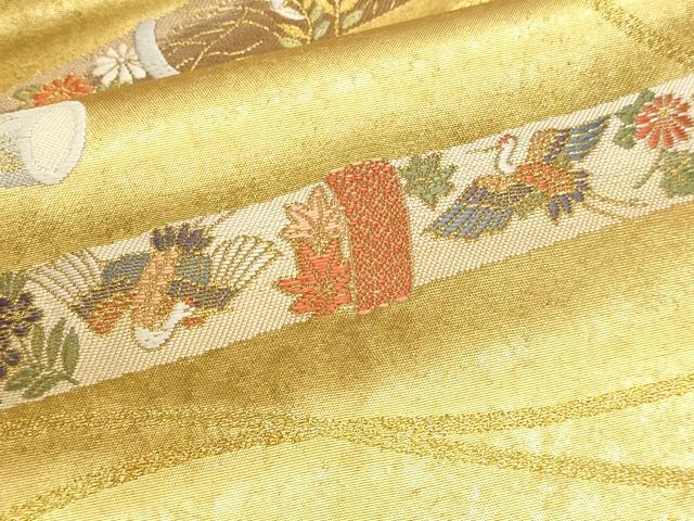 平和屋本店●西陣　長嶋成織物　ながしま帯　六通柄袋帯　笛の調　本金箔　瀞金錦　正絹　逸品　DABJ6498sf