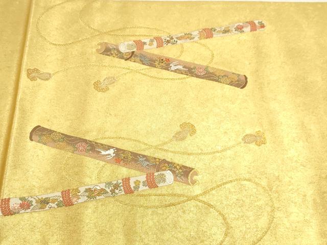 平和屋本店●西陣　長嶋成織物　ながしま帯　六通柄袋帯　笛の調　本金箔　瀞金錦　正絹　逸品　DABJ6498sf