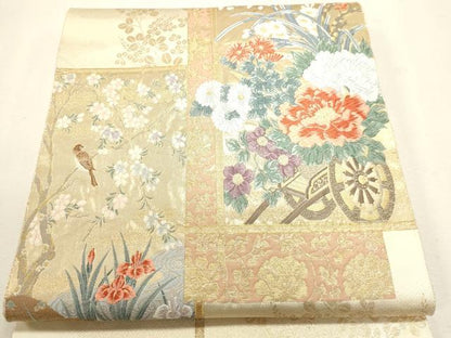平和屋本店▼六通柄袋帯　唐織　九百　琳派格天花車文　本金箔　正絹　逸品　DABJ6505sf