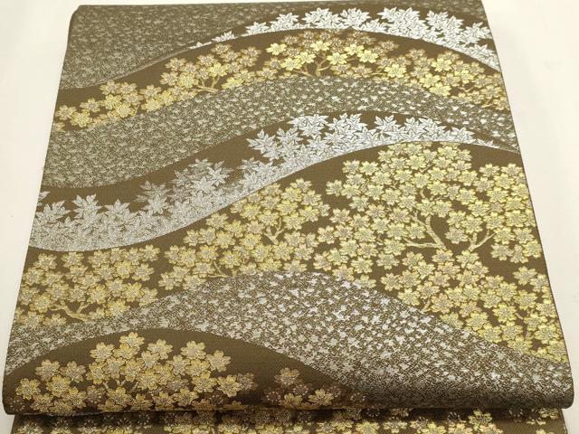 平和屋本店▼六通柄袋帯　枝花文　本金　プラチナ　正絹　逸品　DABJ6509sf
