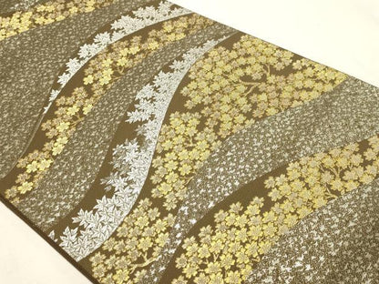 平和屋本店▼六通柄袋帯　枝花文　本金　プラチナ　正絹　逸品　DABJ6509sf