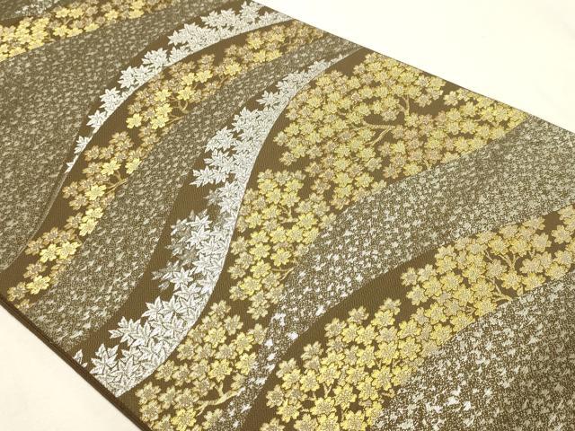 平和屋本店▼六通柄袋帯　枝花文　本金　プラチナ　正絹　逸品　DABJ6509sf