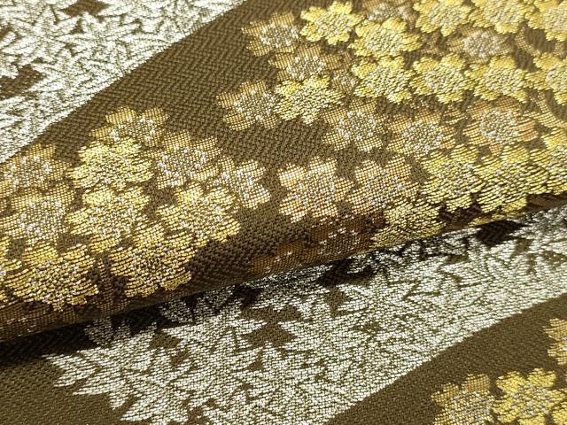 平和屋本店▼六通柄袋帯　枝花文　本金　プラチナ　正絹　逸品　DABJ6509sf