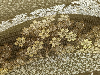 平和屋本店▼六通柄袋帯　枝花文　本金　プラチナ　正絹　逸品　DABJ6509sf