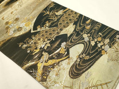 平和屋本店▼西陣　全通全景柄袋帯　彩雅錦　扇面鳳凰　本金箔　正絹　逸品　DABJ6510sf