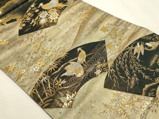 平和屋本店▼西陣　全通全景柄袋帯　彩雅錦　扇面鳳凰　本金箔　正絹　逸品　DABJ6510sf