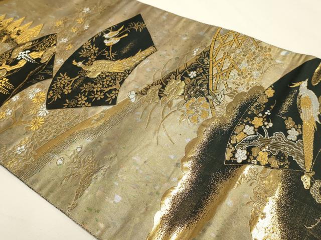 平和屋本店▼西陣　全通全景柄袋帯　彩雅錦　扇面鳳凰　本金箔　正絹　逸品　DABJ6510sf