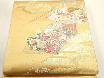 平和屋本店▼六通柄袋帯　唐織　几帳松皮文　本金二重箔　正絹　逸品　DABJ6512sf