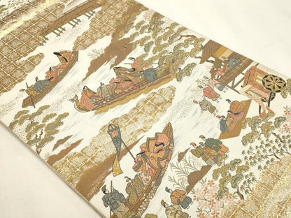 平和屋本店▼六通柄袋帯　紹巴　京洛三船祭　本金　正絹　逸品　DABJ6513sf