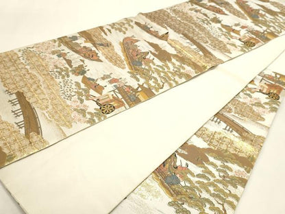 平和屋本店▼六通柄袋帯　紹巴　京洛三船祭　本金　正絹　逸品　DABJ6513sf
