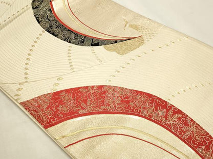 平和屋本店▼六通柄袋帯　九百錦　孔雀花文　本金二丁箔　正絹　逸品　DABJ6515sf