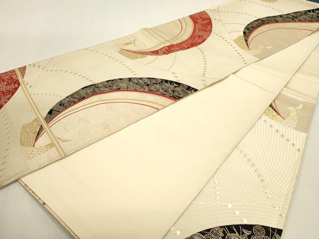 平和屋本店▼六通柄袋帯　九百錦　孔雀花文　本金二丁箔　正絹　逸品　DABJ6515sf